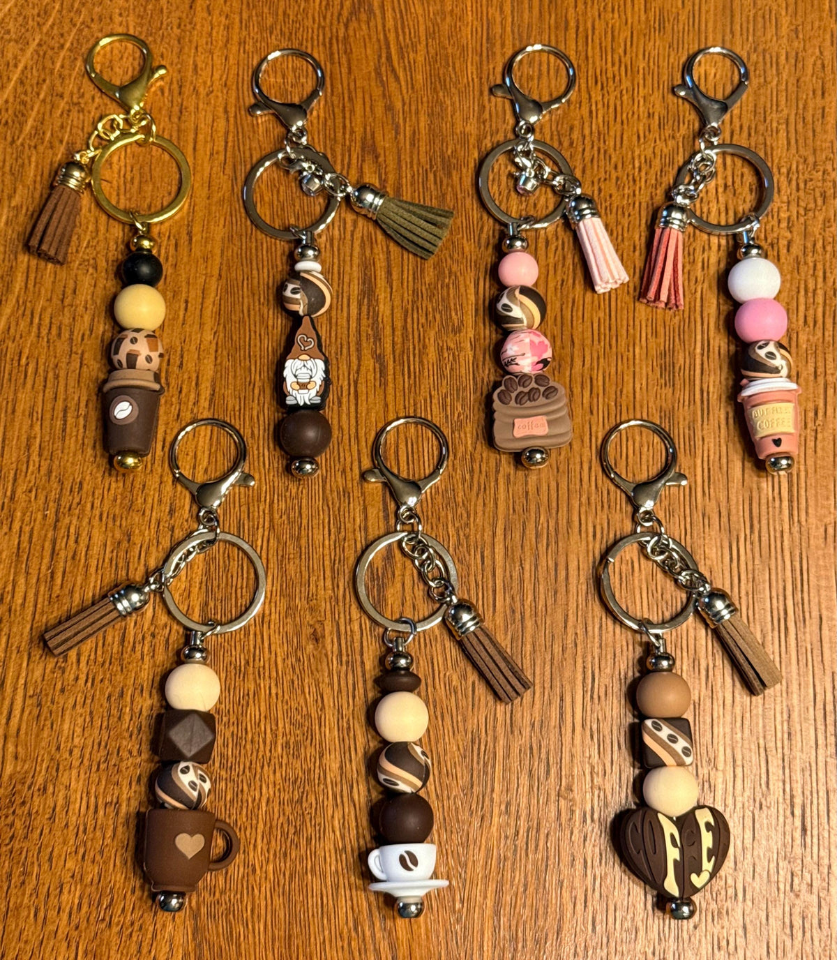 Coffee Lover Silicone Beaded Keychain with Leather Tassel