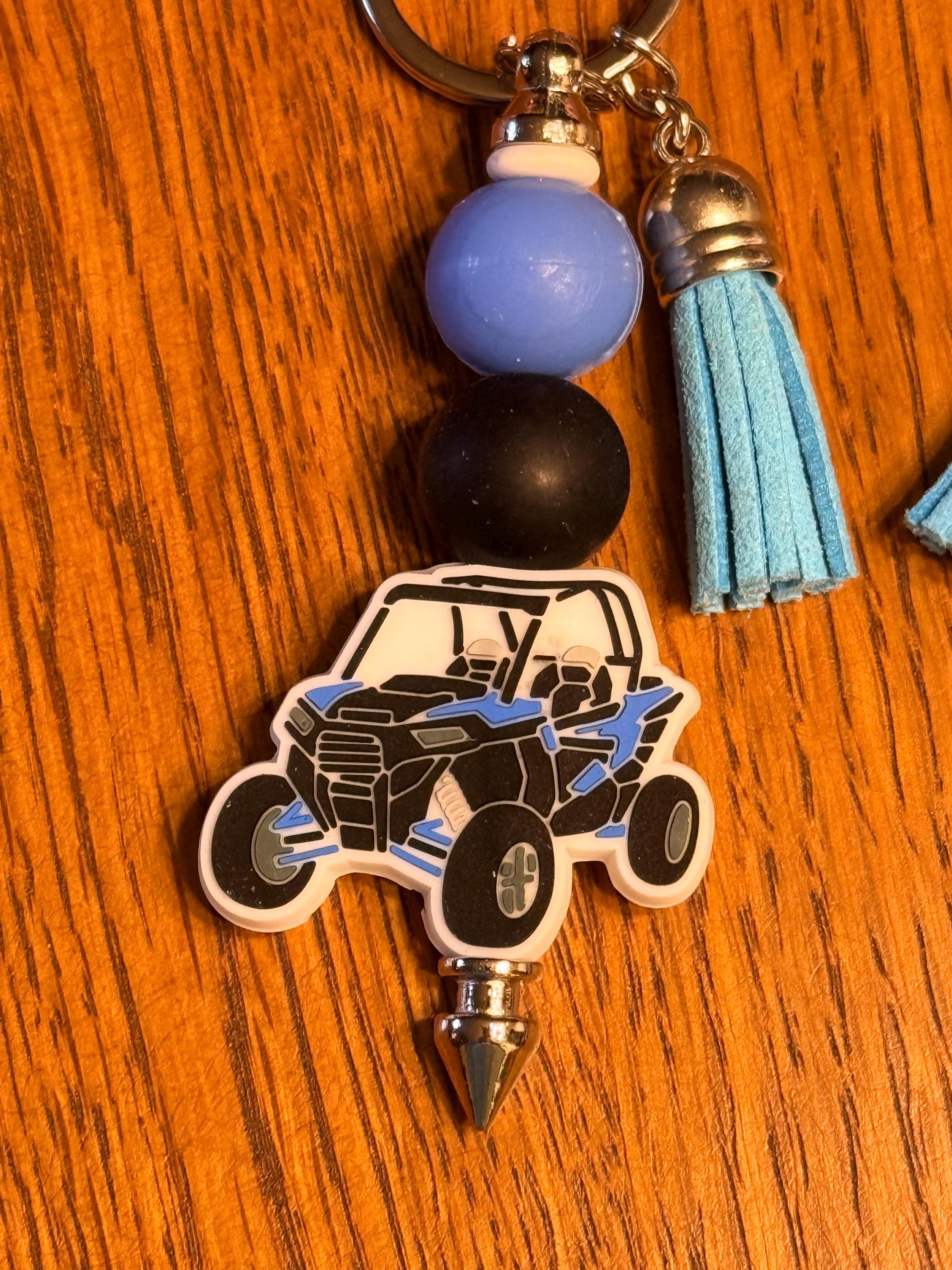 Side x Side UTV SXS Silicone Beaded Keychain with Leather Tassel