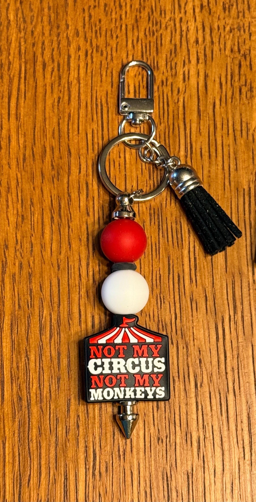 Funny Snarky Silicone Beaded Keychain & Wristlet with Leather Tassel - "Not My Circus, Not My Monkeys"