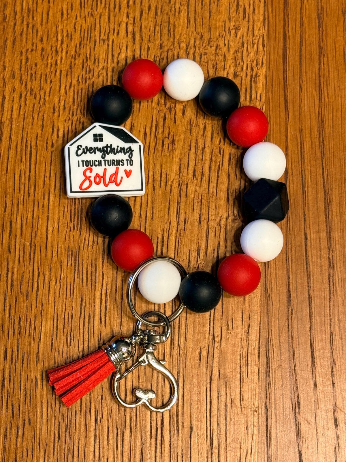 Realtor & Real Estate Agent Silicone Beaded Keychain & Wristlet with Leather Tassel