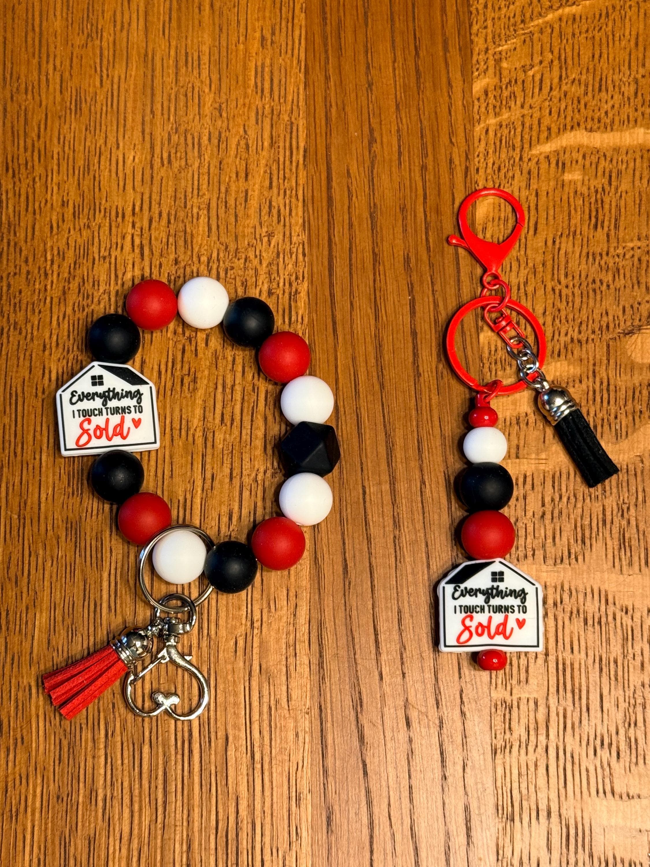 Realtor & Real Estate Agent Silicone Beaded Keychain & Wristlet with Leather Tassel
