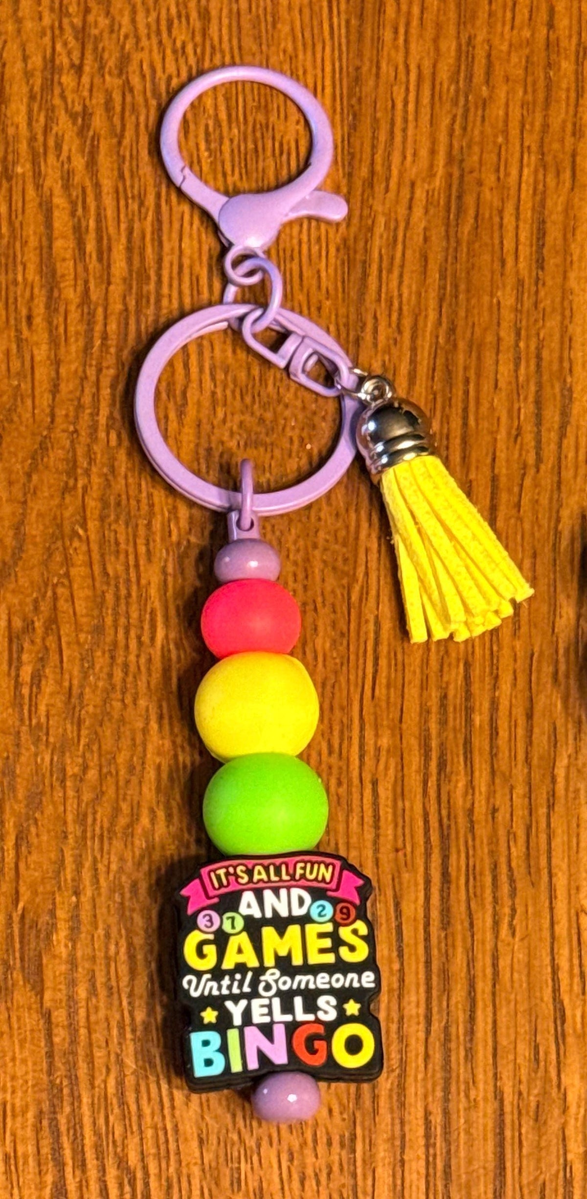 Bingo Lover Silicone Beaded Keychain & Wristlet with Leather Tassel