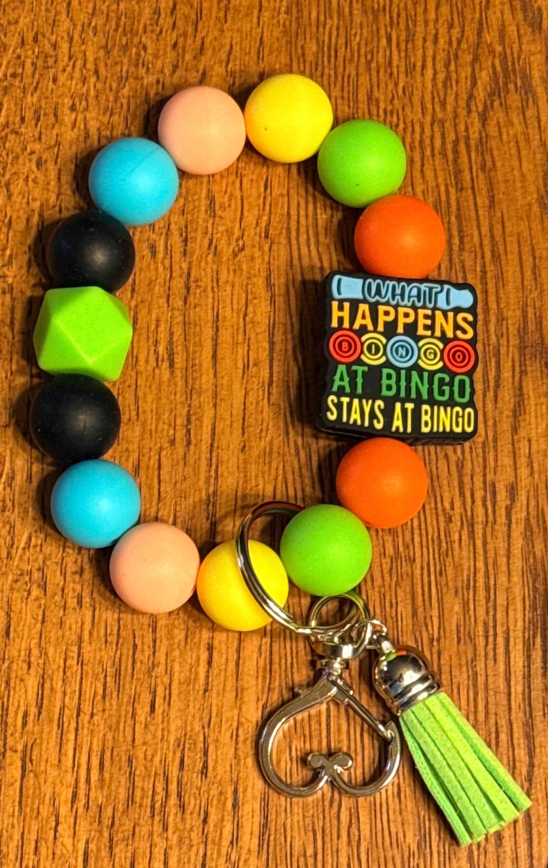 Bingo Lover Silicone Beaded Keychain & Wristlet with Leather Tassel