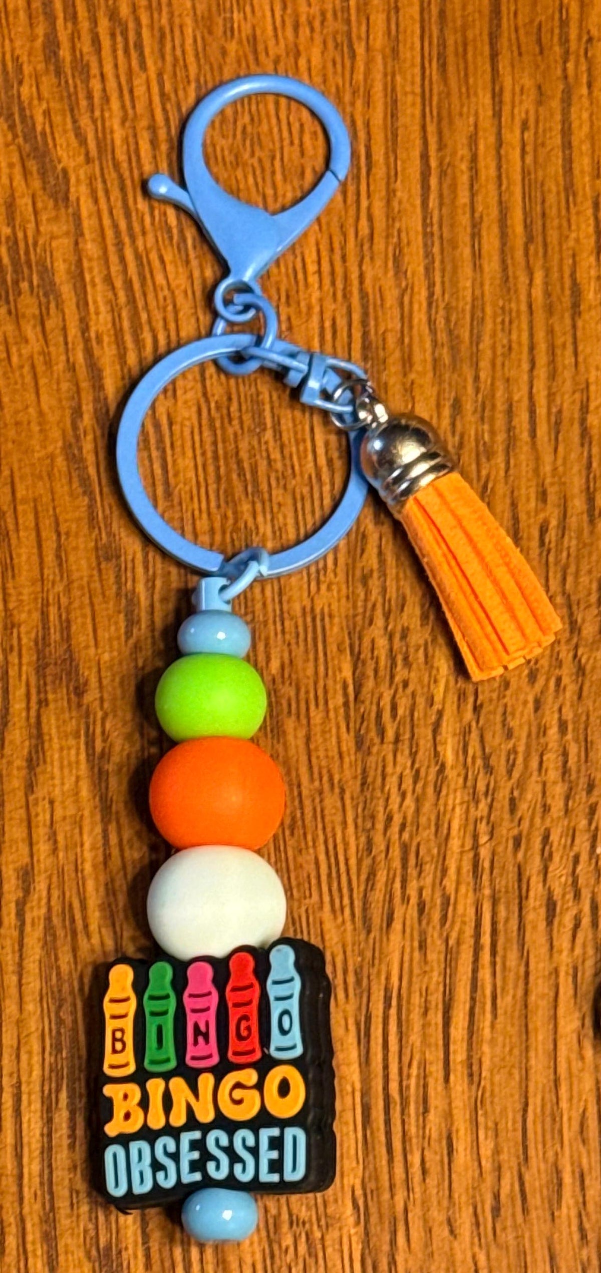 Bingo Lover Silicone Beaded Keychain & Wristlet with Leather Tassel