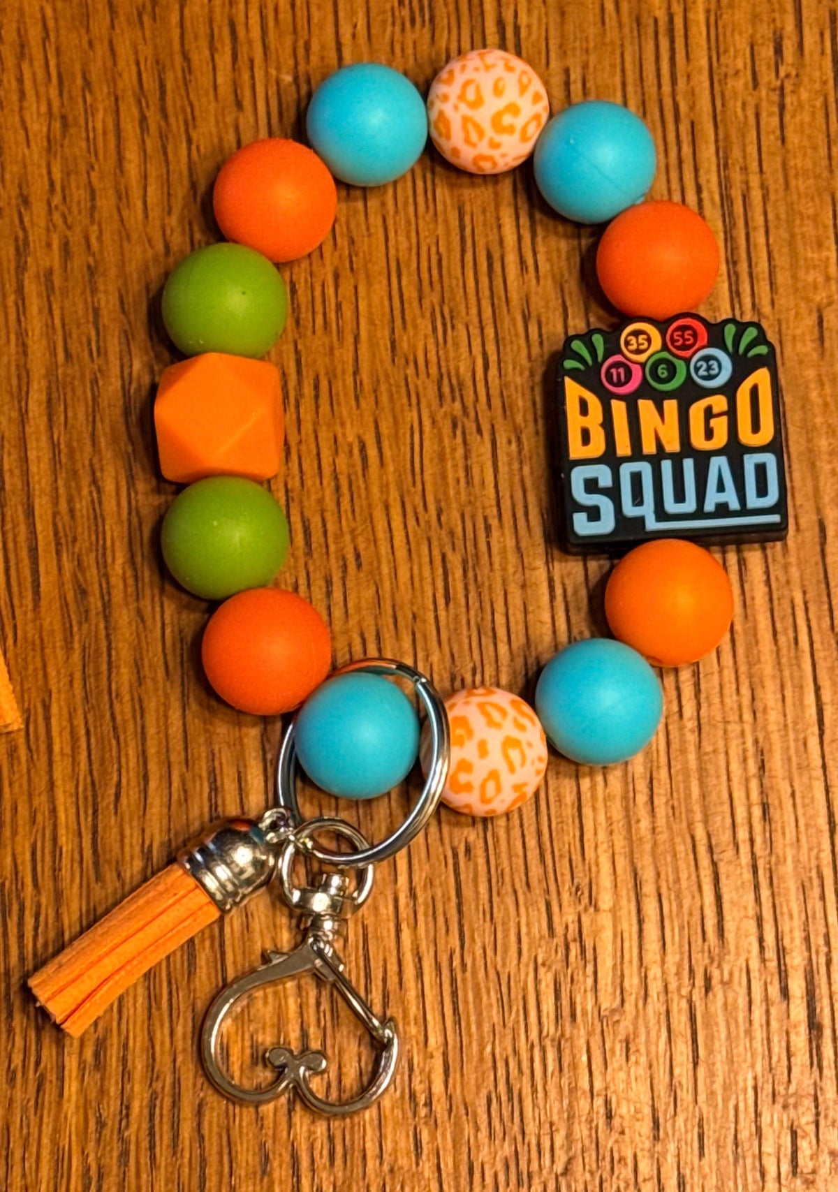 Bingo Lover Silicone Beaded Keychain & Wristlet with Leather Tassel