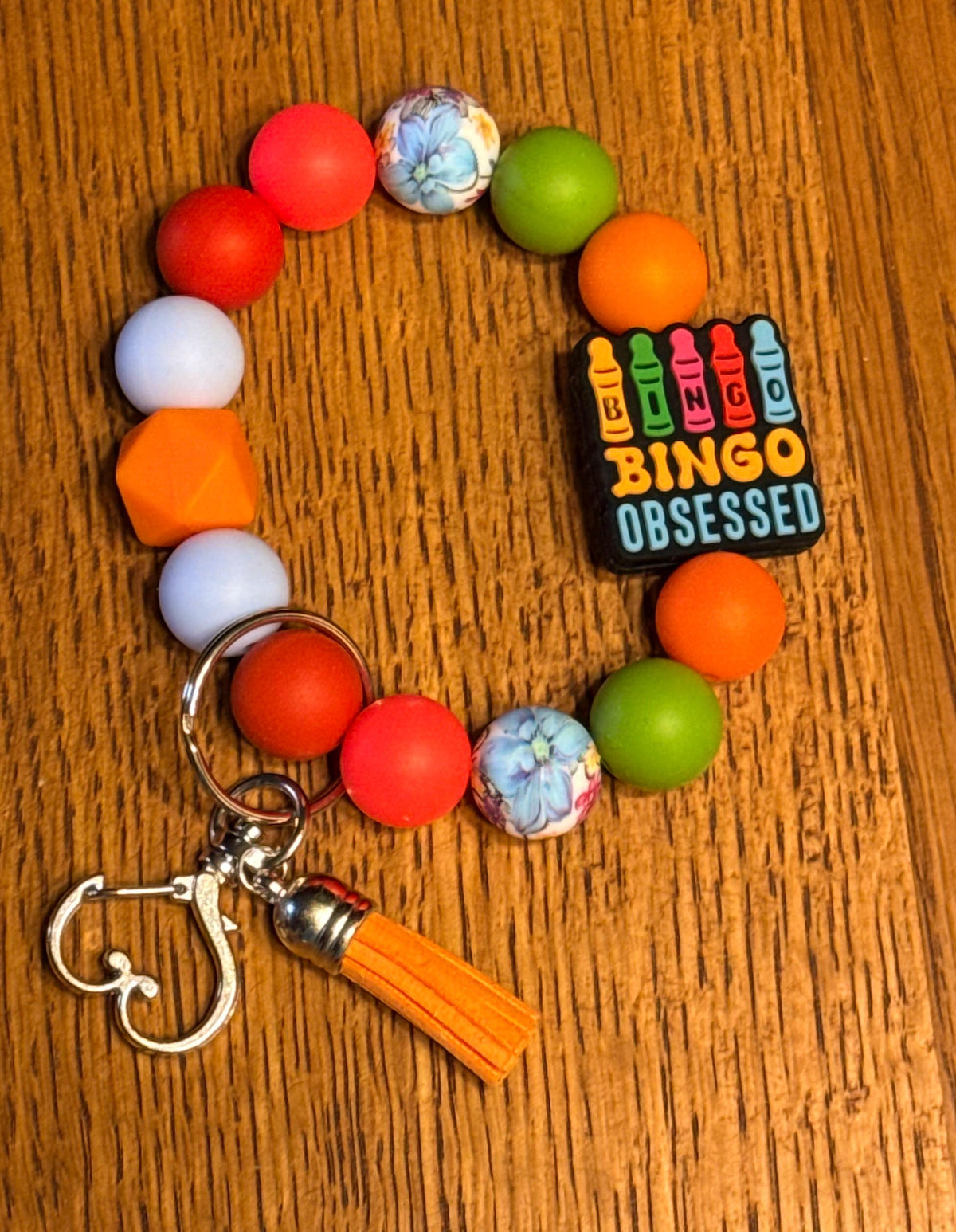 Bingo Lover Silicone Beaded Keychain & Wristlet with Leather Tassel