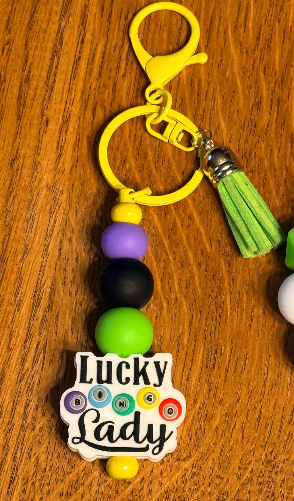Bingo Lover Silicone Beaded Keychain & Wristlet with Leather Tassel