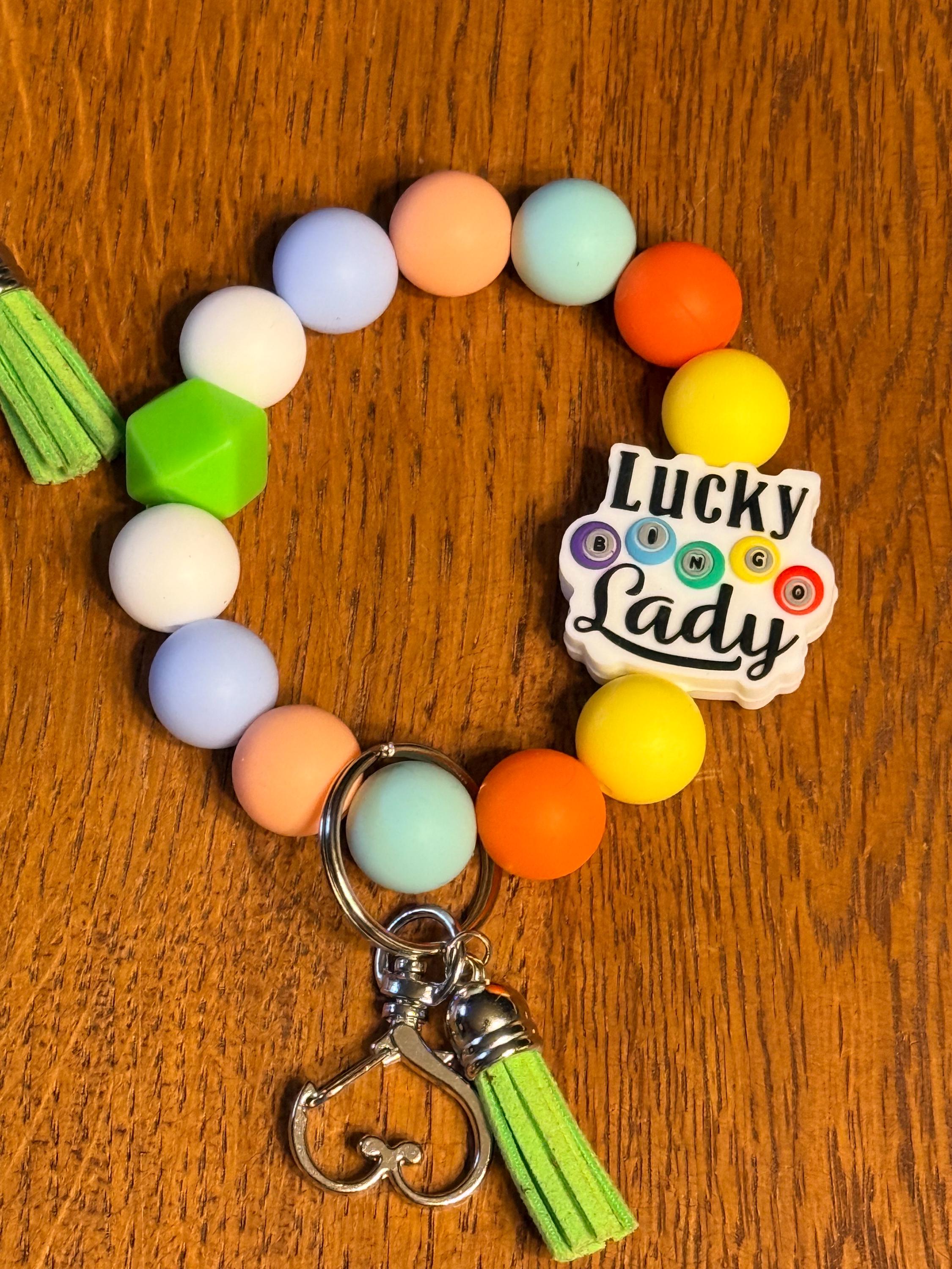 Bingo Lover Silicone Beaded Keychain & Wristlet with Leather Tassel