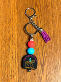 Western Cowgirl Rodeo Horse Silicone Beaded Keychain with Leather Tassel - "Don't Follow Your Dreams, Chase Them"