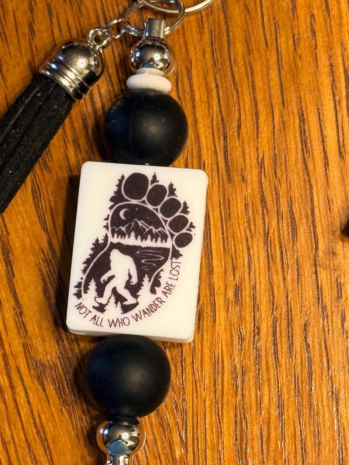 Bigfoot Sasquatch Silicone Beaded Faux Leather Tassel Keychain | We Believe | Cryptid Adventure Bag Charm
