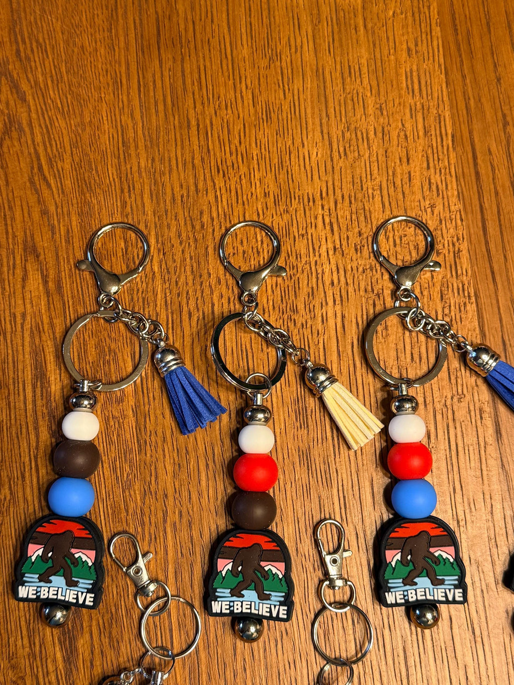 Bigfoot Sasquatch Silicone Beaded Faux Leather Tassel Keychain | We Believe | Cryptid Adventure Bag Charm