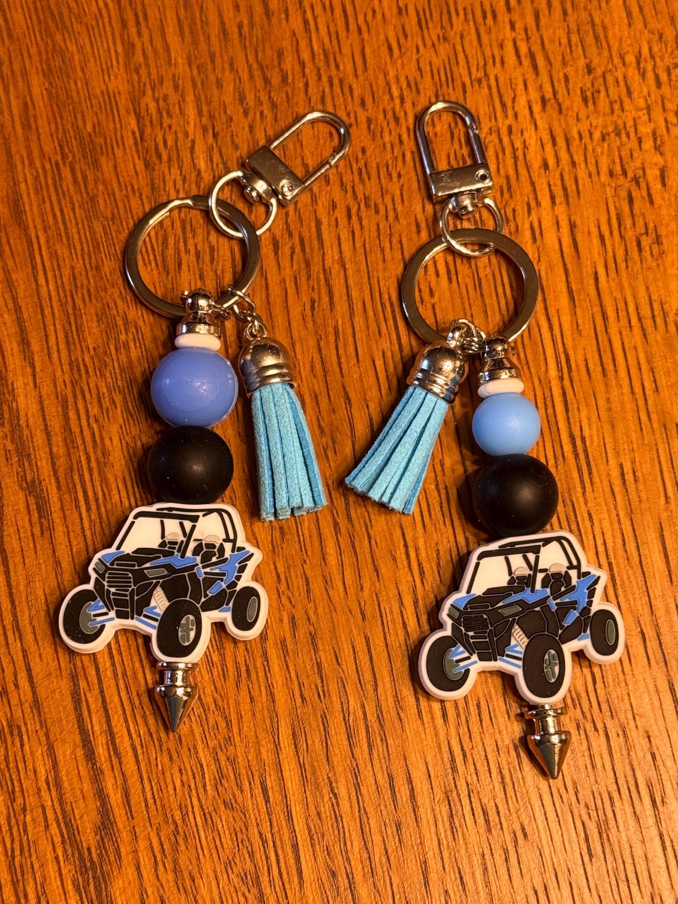 Side x Side UTV SXS Silicone Beaded Keychain with Leather Tassel