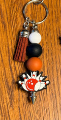 Bowling Silicone Beaded Keychain & Wristlet with Leather Tassel