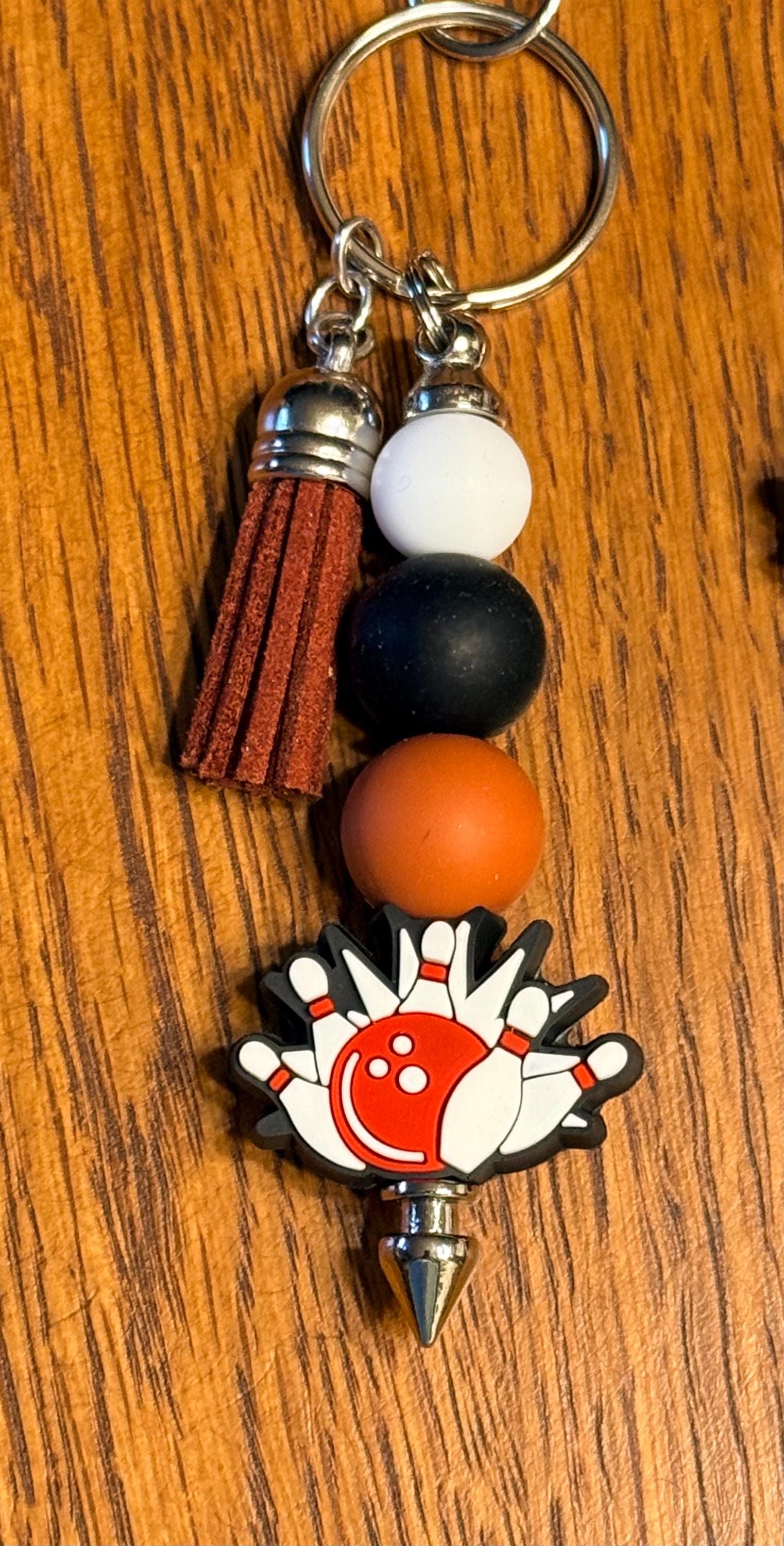 Bowling Silicone Beaded Keychain & Wristlet with Leather Tassel