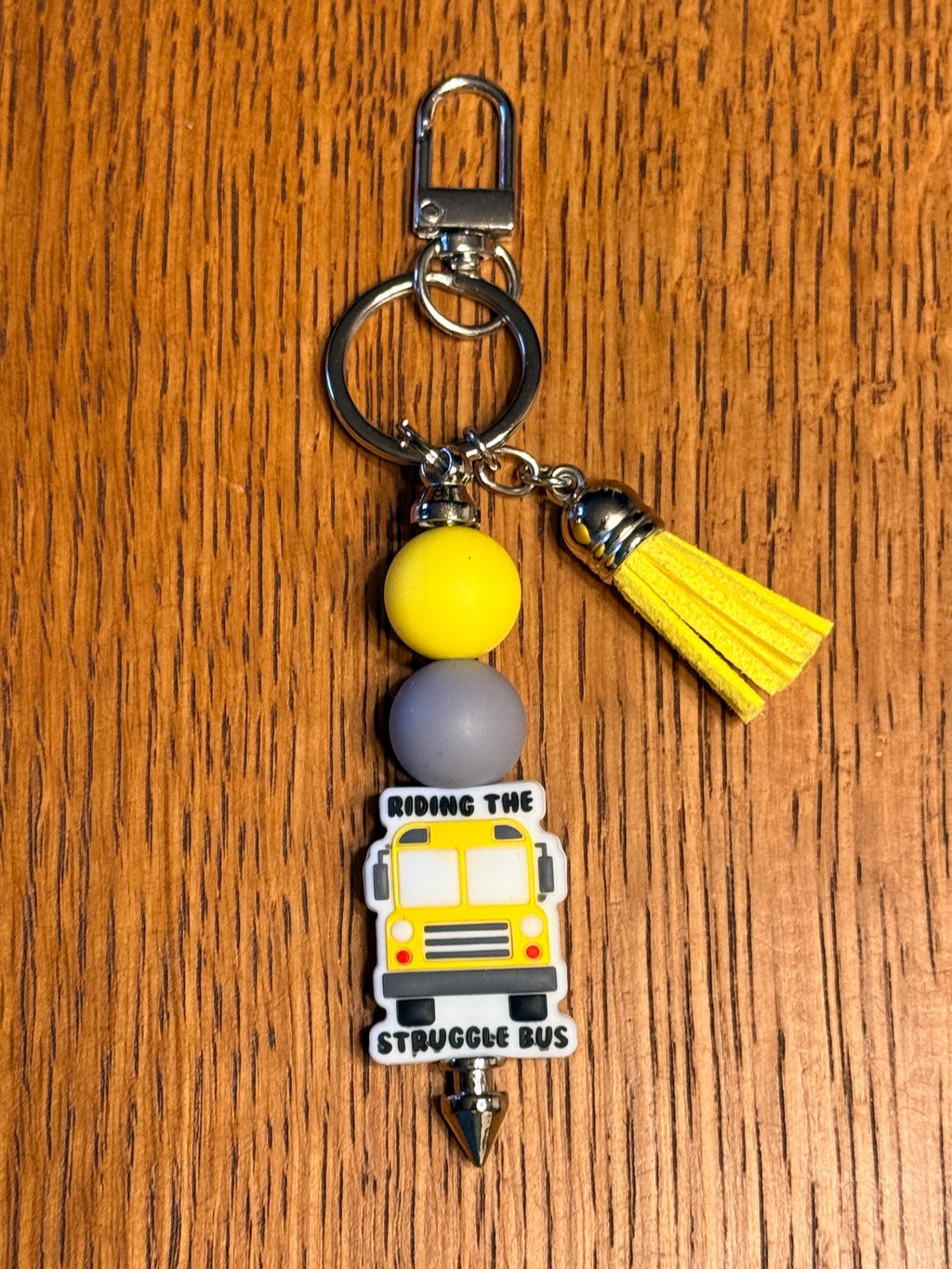 Funny Snarky Silicone Beaded Keychain with Leather Tassel - "Riding the Struggle Bus"
