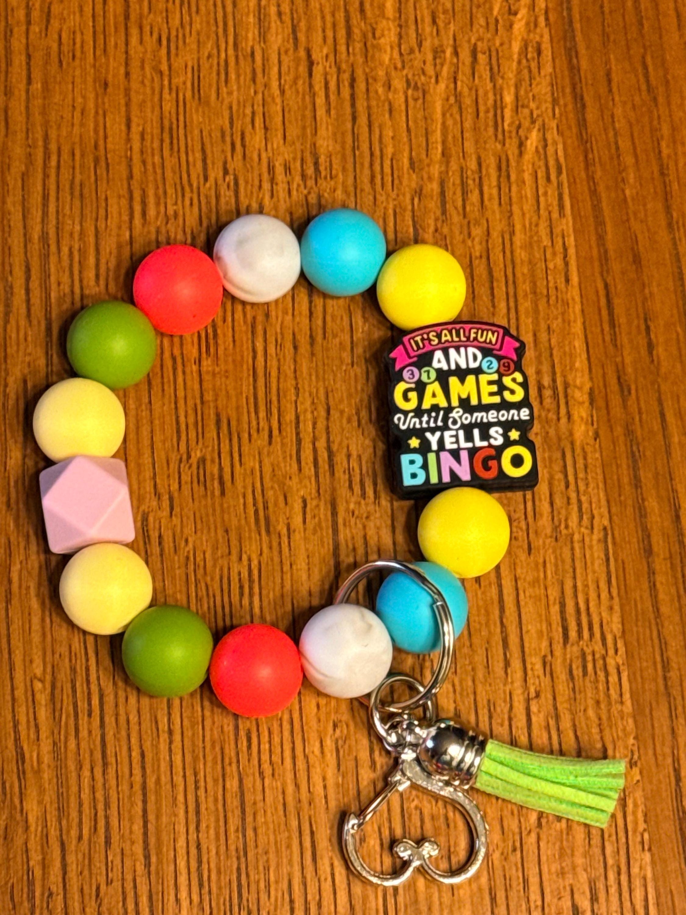 Bingo Lover Silicone Beaded Keychain & Wristlet with Leather Tassel