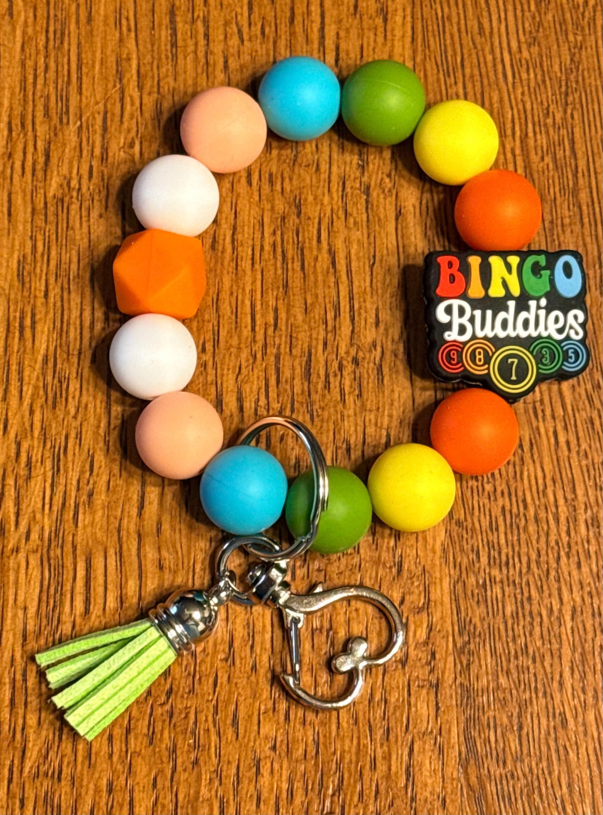 Bingo Lover Silicone Beaded Keychain & Wristlet with Leather Tassel