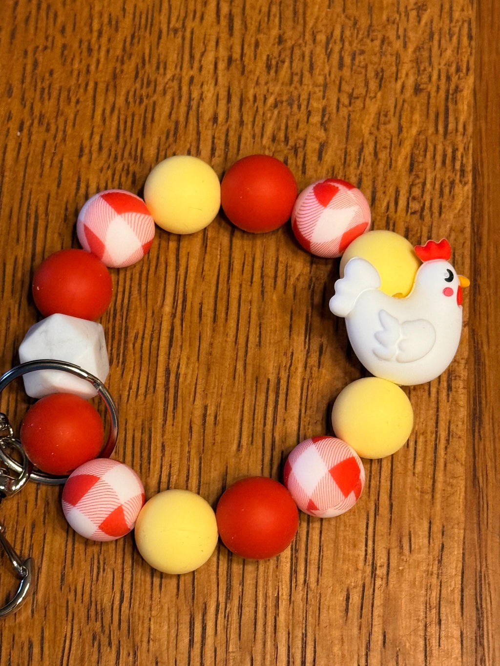 Chicken & Rooster Farm Silicone Beaded Keychain & Wristlet with Leather Tassel