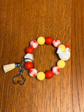 Chicken & Rooster Farm Silicone Beaded Keychain & Wristlet with Leather Tassel