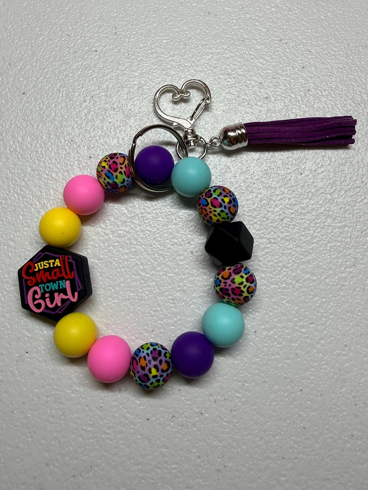 Small Town Girl Silicone Beaded Keychain & Wristlet with Leather Tassel