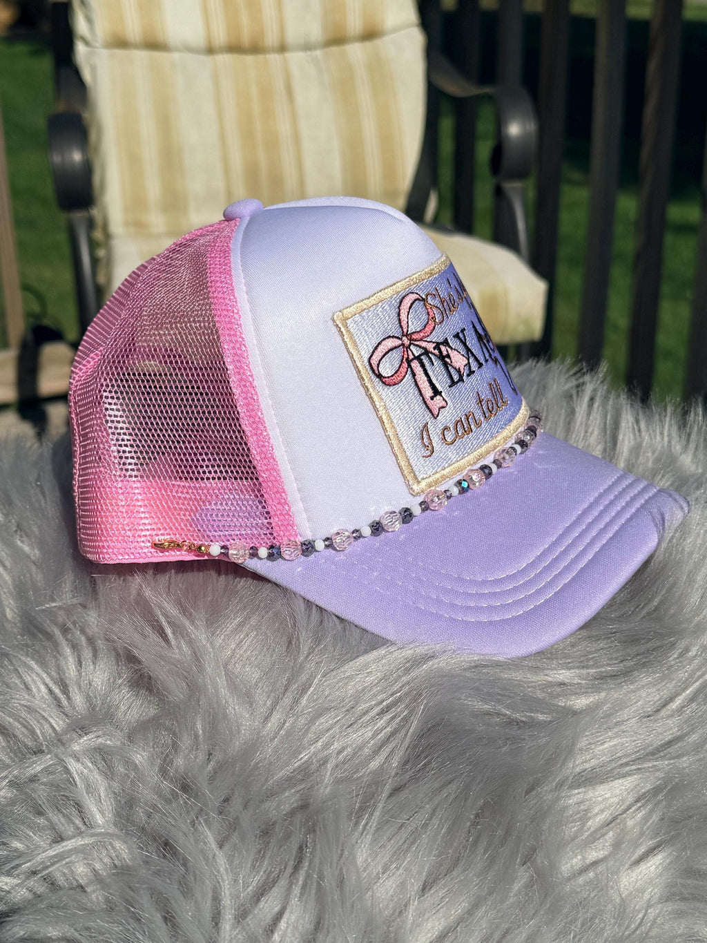 Pink & Purple Texas Western Trucker Hat | Beaded Hat Chain | Texas Cowgirl Hat